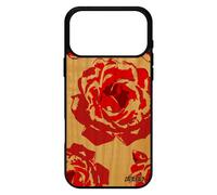 Coque En Vrai Bois Naturel Veritable Pour Iphone 17 Pro Max Silicone Rose Fleur Femme Petale De Pas Cher Amour Rouge Floral 4g Love