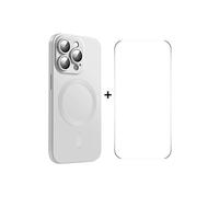 Coque ENKAY MagSafe en TPU mat compatible iPhone 15 avec film protecteur pour objectif et écran : argent