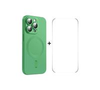 Coque ENKAY MagSafe Matte TPU compatible iPhone 15 Pro avec film protecteur pour objectif et écran : Vert