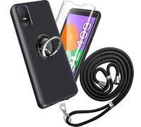 Coque et 1PCS Verre trempé et 1*Anneau, Coque Antichoc Protection Compatible with TCL 403 Coke Coque de Protection Compatible with TCL 403 étui Protection et protège écran,Black