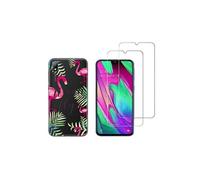 NOVAGO Compatible avec Huawei Y5 2019/Honor 8S (Pack 3 en 1) Coque Souple et Solide Transparente + 2 Films en Verre trempé résistants Anti Casse écran (Films Plus Petits Que l'écran) Flamant Rose