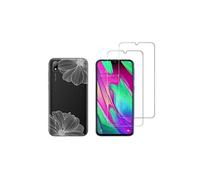 NOVAGO Compatible avec Huawei Y5 2019/Honor 8S (Pack 3 en 1) Coque Souple et Solide Transparente + 2 Films en Verre trempé résistants Anti Casse écran (Films Plus Petits Que l'écran) - Fleur Blanche