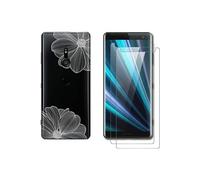 NOVAGO Compatible avec Sony Xperia XZ3-Pack 3 en 1 Coque Souple et Solide Transparente + 2 Films Protection écran Verre trempé résistants -Fleur Blanche