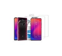 NOVAGO Compatible avec XIAOMI Mi 9T / Mi 9T Pro -Pack de 2 Film Protection écran Verre trempé +1 Coque Souple Transparente et Résistante Anti Choc