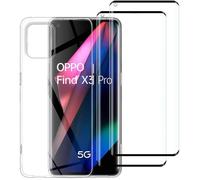 Coque et protection d'écran - NOVAGO - OPPO Find X3 Pro - Gel transparent - 2 verres trempés - Anti choc