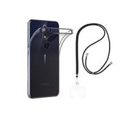 Coque et tour de cou pour Nokia 7.1 - TPU Souple Transparent Cordon Noir réglable