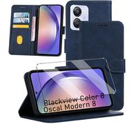 Coque et Verre trempé Compatible with Oscal Modern 8 Coque de Protection étui Housse protège écran Antichoc [Housse en Cuir PU Premium] [Etui à Rabat] [Pochette de Portefeuille],Navy