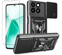 Coque Et Verre Trempé Pour Zte Blade A35/A55 (6,75"") ¿ Dos Pc Rigide + Tpu Souple, Support Rotatif 360°, Noir