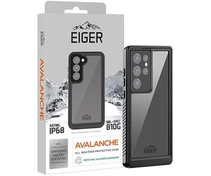 Coque Étanche Compatible pour Samsung Galaxy S24 Ultra | Eiger Avalanche Case | Full Protect Case Waterproof/Anti-poussière | Coque IP68 avec Protecteur d'écran intégré | Transparent Noir