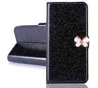 Coque Etui à rabat pour MOTO G Play 2026 Housse à Rabat Portefeuill Glitter Briller Noir Housse Pochette en Cuir Portefeuille Back Etui Folio Couverture Protecteur Coquille pour MOTO G Play 2026