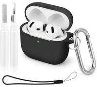 Coque Étui Compatible avec AirPods 4 Génération 2024, Coque de Protection Pochette avec Kit Nettoyage Mousqueton, Témoin LED Visible, Noir