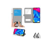 Coque etui cuir samsung galaxy m10 - décrochage appel -argent noir