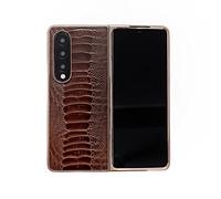 COQUE Étui de Protection pour Samsung Galaxy Z Fold 3-Housse de téléphone à écran Pliable Anti-dérapante et Anti-Chute en Cuir véritable avec Motif lézard pour Samsung Galaxy Z Fold 3-Brun