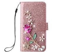Coque Étui en Cuir à Rabat pour Oneplus Nord CE4 Lite Cuir PU Leather Rose Wallet Inner Soft TPU Case Card Slots Fermoir magnétique Stand Portefeuille Strass Housse pour Oneplus Nord CE4 Lite