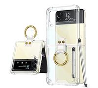 COQUE Étui Galaxy Z Flip 3, de téléphone Tout Compris avec Support vidéo à Anneau,Samsung Galaxy Z Flip 3 5G Housse de téléphone Pliable avec Stylet et Fente pour Stylo-Transparent