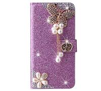Coque Etui Housse pour Honor X5C PLUS 4G Bling Glitter Flip Wallet Papillons Motif Glitter Briller Violet Housse [Magnetic Closure] Couleur Solide Boucle de Diamant Case Cover pour Honor X5C PLUS 4G
