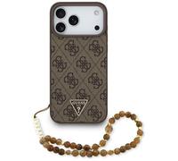 CG MOBILE Guess 4G Coque à lanière avec logo triangle compatible avec MagSafe pour iPhone 17 Pro Max (marron)