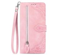 COQUE Étui Portefeuille à Fermeture éclair pour Honor X70 Pro avec Porte-Cartes et Cordon, Housse Detection Antichoc en Cuir PU à Motif Floral pour Honor X70 Pro-Rose