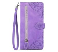 COQUE Étui Portefeuille à Fermeture éclair pour Huawei Nova 15 avec Porte-Cartes et Cordon, Housse Detection Antichoc en Cuir PU à Motif Floral pour Huawei Nova 15-Violet
