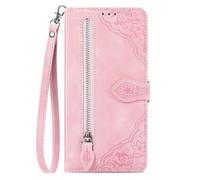 COQUE Étui Portefeuille à Fermeture éclair pour Huawei Nova 15 Pro avec Porte-Cartes et Cordon, Housse Detection Antichoc en Cuir PU à Motif Floral pour Huawei Nova 15 Pro-Rose