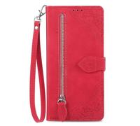 COQUE Étui Portefeuille à Fermeture éclair pour Nothing Phone (4a) Pro avec Porte-Cartes et Cordon, Housse Detection Antichoc en Cuir PU à Motif Floral pour Nothing Phone (4a) Pro-Rouge