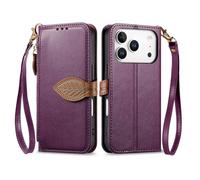COQUE Étui Portefeuille pour Apple iPhone 17 Pro Max avec Porte-Cartes, Poche zippée, Boucle à Feuille, dragonne, étui à Rabat en Cuir PU pour Apple iPhone 17 Pro Max-Violet
