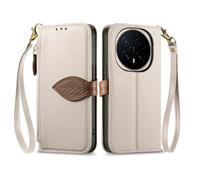 COQUE Étui Portefeuille pour Honor Magic8 Pro avec Porte-Cartes, Poche zippée, Boucle à Feuille, dragonne, étui à Rabat en Cuir PU pour Honor Magic8 Pro-Blanc