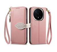 COQUE Étui Portefeuille pour Honor Magic8 Pro avec Porte-Cartes, Poche zippée, Boucle à Feuille, dragonne, étui à Rabat en Cuir PU pour Honor Magic8 Pro-Rose