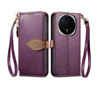COQUE Étui Portefeuille pour Honor Magic8 Pro avec Porte-Cartes, Poche zippée, Boucle à Feuille, dragonne, étui à Rabat en Cuir PU pour Honor Magic8 Pro-Violet
