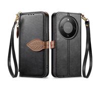 COQUE Étui Portefeuille pour Honor X70 Pro avec Porte-Cartes, Poche zippée, Boucle à Feuille, dragonne, étui à Rabat en Cuir PU pour Honor X70 Pro-Noir