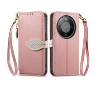 COQUE Étui Portefeuille pour Honor X70 Pro avec Porte-Cartes, Poche zippée, Boucle à Feuille, dragonne, étui à Rabat en Cuir PU pour Honor X70 Pro-Rose