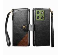 COQUE Étui Portefeuille pour Motorola Edge 70 avec emplacements pour Cartes et Support, Poche zippée, Fermeture à Bouton, dragonne de Protection pour Motorola Edge 70-Noir