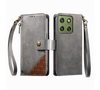 COQUE Étui Portefeuille pour Motorola Edge 70 avec emplacements pour Cartes et Support, Poche zippée, Fermeture à Bouton, dragonne de Protection pour Motorola Edge 70-Gris