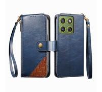 COQUE Étui Portefeuille pour Motorola Edge 70 avec emplacements pour Cartes et Support, Poche zippée, Fermeture à Bouton, dragonne de Protection pour Motorola Edge 70-Bleu