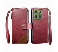 COQUE Étui Portefeuille pour Motorola Edge 70 avec emplacements pour Cartes et Support, Poche zippée, Fermeture à Bouton, dragonne de Protection pour Motorola Edge 70-Rouge