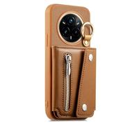 COQUE Étui Portefeuille pour Realme 14 Pro, avec Anneau de préhension, Multiples emplacements pour Cartes, Poche zippée et Fonction Support, de Protection pour Realme 14 Pro-Brun