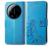 COQUE Étui Portefeuille pour Xiaomi 17 Ultra, avec Support et Emplacement pour Cartes, Motif trèfle, Cuir PU, Fermeture magnétique, de Protection Antichoc pour Xiaomi 17 Ultra-Bleu