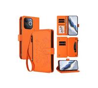 Coque Etui Portefeuille Realme Note 70 4G - Cuir PU Papillon Zippé Aimant Béquille Fentes Cartes Dragonne Orange