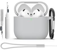 Coque Étui pour AirPods 4 2024 avec Kit de Nettoyage, Housse de Protection en Silicone Ultra-Fin Antichoc de 2mm, Accessoires 4-in-1 pour Apple AirPods 4¿ Génération avec Mousqueton et Cordon