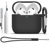 Coque Étui pour AirPods 4 2024 avec Kit de Nettoyage, Housse de Protection en Silicone Ultra-Fin Antichoc de 2mm, Accessoires 4-in-1 pour Apple AirPods 4¿ Génération avec Mousqueton et Cordon