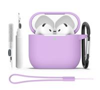 Coque Étui pour AirPods 4 2024 avec Kit de Nettoyage, Housse de Protection en Silicone Ultra-Fin Antichoc de 2mm, Accessoires 4-in-1 pour Apple AirPods 4ᵉ Génération avec Mousqueton et Cordon