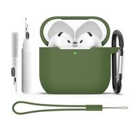 Coque Étui pour AirPods 4 2024 avec Kit de Nettoyage, Housse de Protection en Silicone Ultra-Fin Antichoc de 2mm, Accessoires 4-in-1 pour Apple AirPods 4ᵉ Génération avec Mousqueton et Cordon
