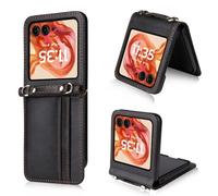 COQUE Étui pour de Téléphone Motorola Razr 50, Lanière + Porte-Carte de Visite Multi-Emplacement, Étui de Téléphone à Clapet Motorola Razr 50-Nero