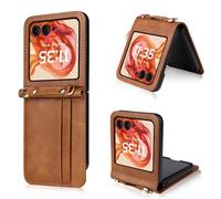 COQUE Étui pour de Téléphone Motorola Razr 50, Lanière + Porte-Carte de Visite Multi-Emplacement, Étui de Téléphone à Clapet Motorola Razr 50-Marrone