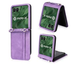 COQUE Étui pour de Téléphone Motorola Razr 50 Ultra, Lanière + Porte-Carte de Visite Multi-Emplacement, Étui de Téléphone à Clapet Motorola Razr 50 Ultra-Violette