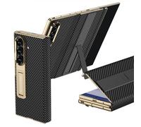 COQUE Étui pour Galaxy Z Trifold, à Rabat plaquée Or avec Support intégré, étui Pliable en 3 Parties pour Samsung Galaxy Z Trifold-Fibre de Carbone