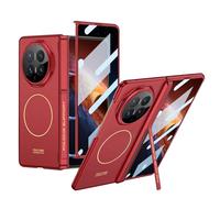 COQUE étui pour Honor Magic V6, Film HD charnière magnétique Couverture complète, Support latéral Mince Anneau magnétique de téléphone pour Honor Magic V6-Rouge