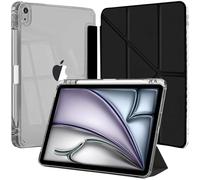 Coque Étui pour iPad Air 13 Pouces M4 M3 M2 (2026 2025 2024) avec Porte-Stylet, Compatibilité Pencil Pro & Pencil USB-C, 6 Angles de Vision Réglables, Dos Transparent, 3-Noir