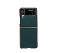 COQUE Étui pour Samsung Galaxy Z Flip 3-Housse de Protection pour téléphone à écran Pliable avec Bordure plaquée Or électrolytique en Cuir profilée pour Samsung Galaxy Z Flip 3-Vert