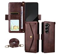 COQUE Étui pour Samsung Galaxy Z Fold5 Housse De Téléphone Double Emplacement pour Carte PU Texture Cuir De Vache Compatible avec Samsung Galaxy Z Fold5 Flip Portefeuille Étui Protecteur-Marron